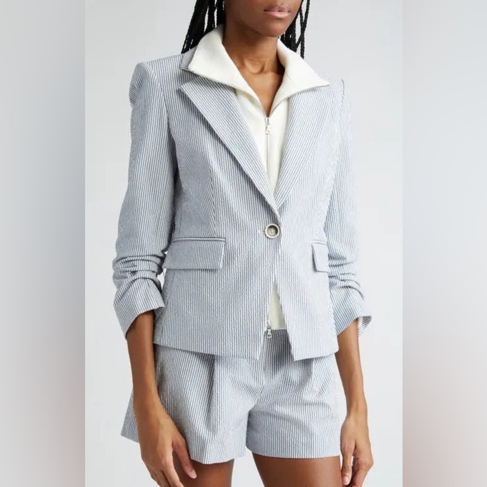 NWT $698 Veronica Beard Aaliyah Seersucker Dickey Jacket In blue white